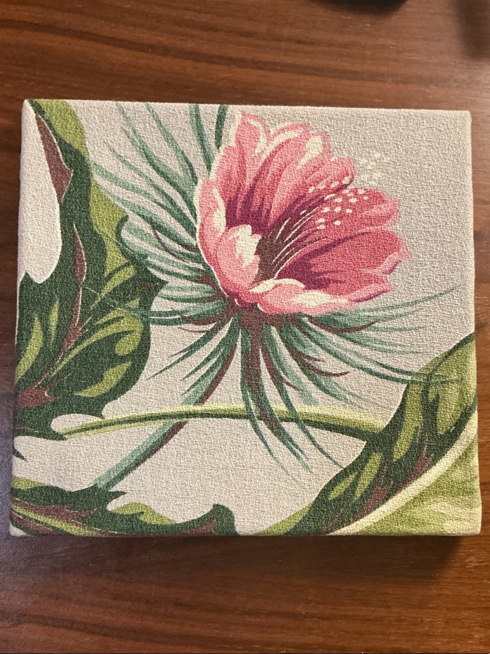 Hand Stretched Vintage Mid Century Barkcloth Wall Art with Hanging Hardware